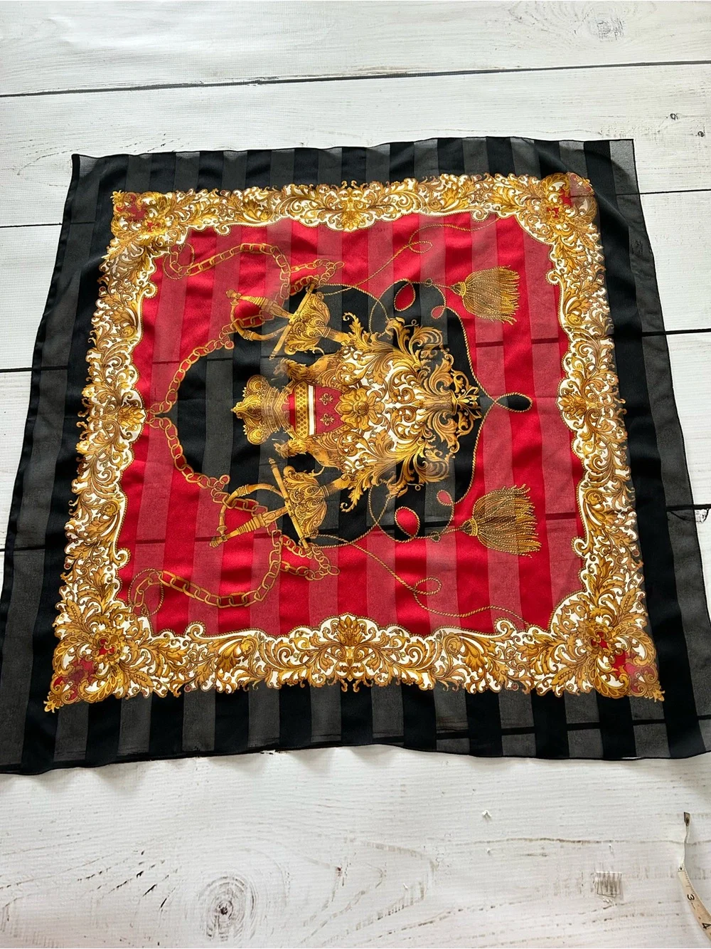 Unbranded Silk Luxury Red and Black Baroque Print Silk Scarf